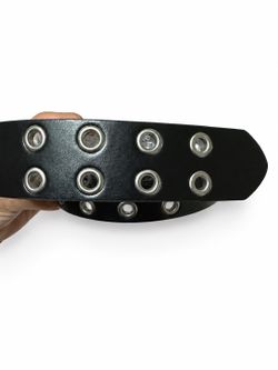 Black Leather Belt with Silver Grommets