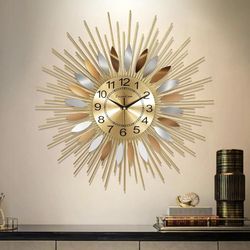 Large Wall Clock for Living Room Decor 23/27 Inch - Radiant Sunflower Metal Art, Handcrafted Iron & Stainless Steel - Silent Non-Ticking Decorative Ro