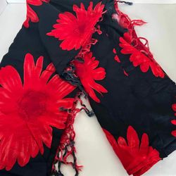 IN GEAR Womens  Tropical Scarf Sarong Dress Rayon Black Red Floral One Size