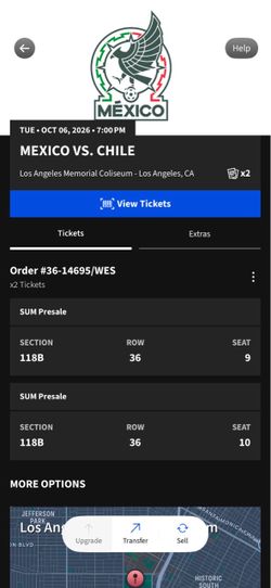 Mexico vs Chile (10/06) - 2 tickets