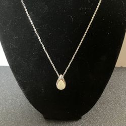 Silver Tone Chain with Beige Teardrop