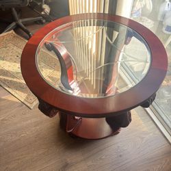 Solid Wood End Table With Glass Top