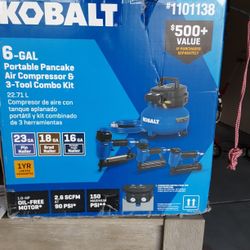 Brand New Cobalt 6 Gallon Portable Pancake Air Compressor 3 Tool Combo Kit