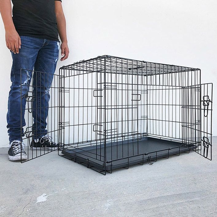 (NEW) $50 Folding 36” Dog Cage 2-Door Pet Crate Kennel w/ Tray 36”x23”x25” 