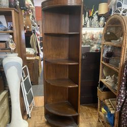 Vintage Mid Century Modern Corner Shelf Display Brass Accents 30 By 17 By 80