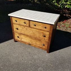 Antique Tiled Top Wood Dresser