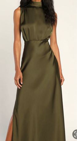 Olive Green Satin Sleeveless Maxi Dress