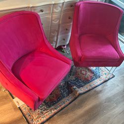 Pair Of Nicole Miller Home Pink Velvet Accent Chairs Chairs With Acrylic Legs 