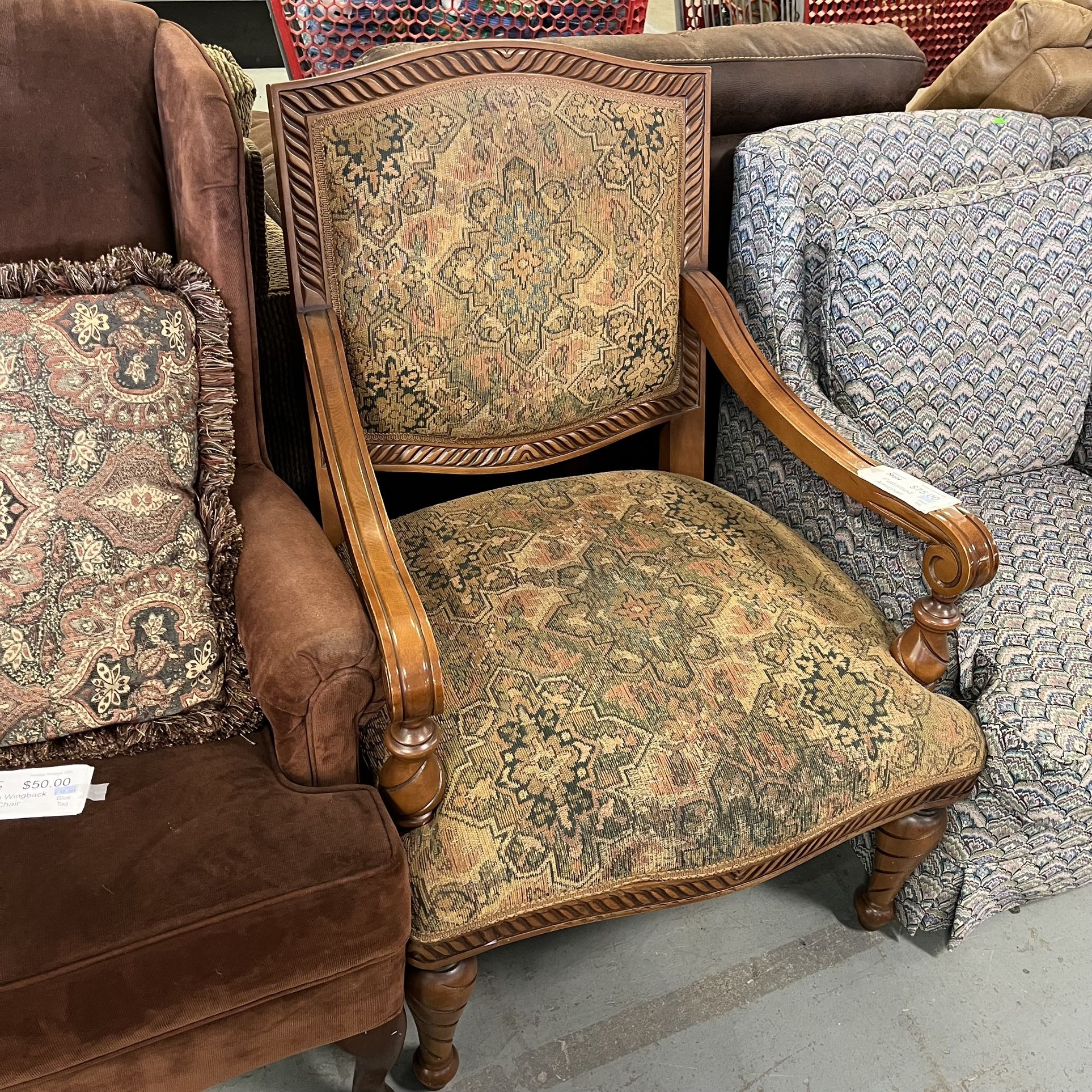 Southwestern Style Wood And Textile Arm Chair (in Store)