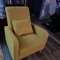 Yellow Modern Upholstered Accent Chair with Pillow and Wood Legs   