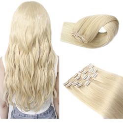 Hair Extensions Clip in Real Human Hair, Invisible Platinum Blonde Hair Extensions Clip ins for Women, Remy Clip on Hair Extensions for Straight or Wa