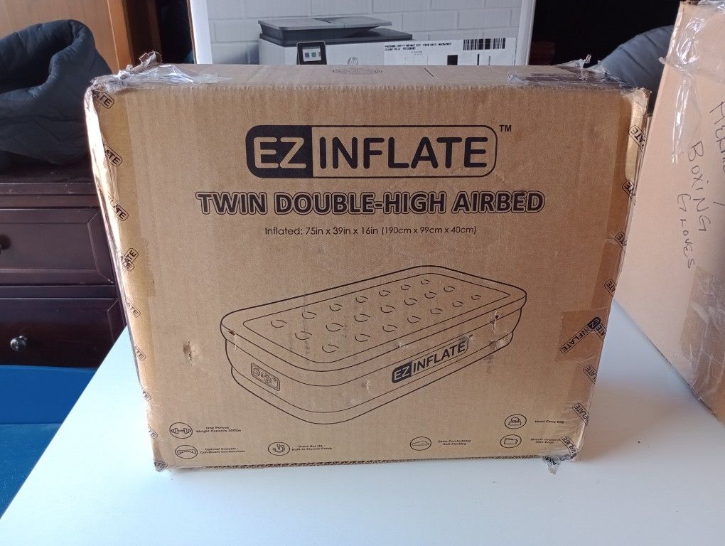 EZ INFLATE Twin Double High Airbed Inflatable Mattress with Built-in Pump *New