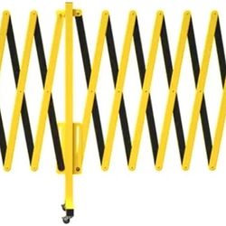 Trafford Industrial Expandable Metal Barricade, 16 Feet, Yellow and Black, Mobile Safety Barrier Gate, Retractable Traffic Fence