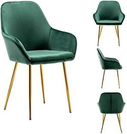 Mid-Century Modern Accent Chair Modern Leisure Armchair with Gold Legs Velvet Dining Chair, Vanity Chair for Makeup, Upholstered Green Dressing Chair