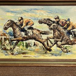 Original Jack Green Painting of Horse Race. Needs new frame