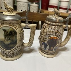 Vintage Avon Wildlife Wolf Covered Steins 
