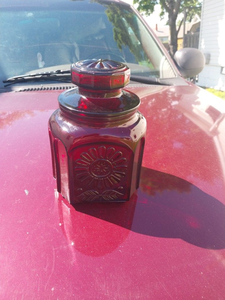 8" Vintage Red Glass Canister