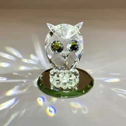 Vintage Retired Swarovski Crystal Owl Figurine Green Yellow Eyes