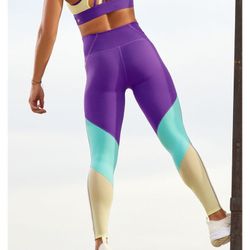 Fabletics Powerhold Zone High Waisted 7/8 Leggings Bra Purple Blue Yellow Size L