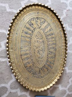 Vintage Persian Large Oval Brass Tray 41" X 29" ( ask for shipping cost)