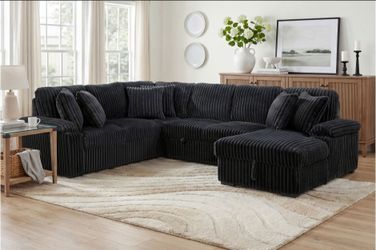 Large Black Corduroy Sectional Sleeper New in Box
