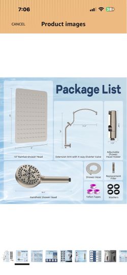 Hibbent 10'' Metal Showerhead & 10 Mode Filtered Handheld, Brushed Nickel High Pressure Stainless Steel Showerhead, 4-way Diverter, Heightened All Met