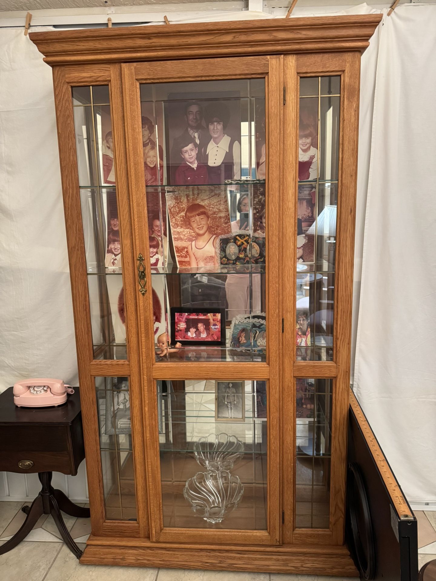 Vtg Oak Wood Curio Cabinet