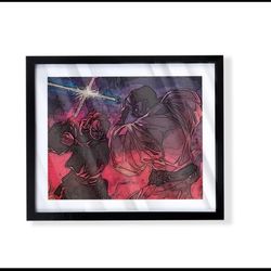 Custom Art Piece: Obi-Wan vs Anakin on Mustafar on black frame