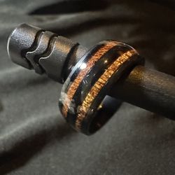 Whiskey Barrel Wood inlay carbide Ring