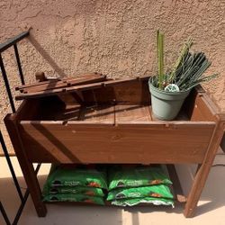 Wooden Raised Garden Bed With Soil And Accessories