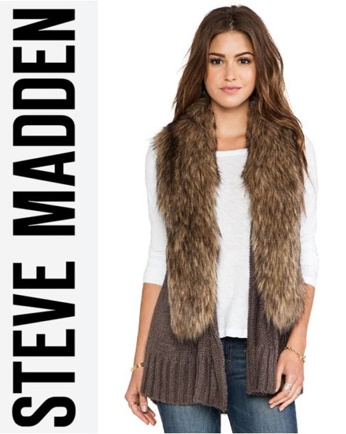 Steve Madden Lida Sweater Vest with Faux Fur Trim S/M