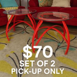 Modern Red Metal & Glass End Tables – Set of 2