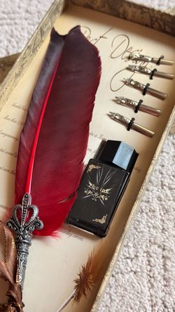 $25 Vintage Feather Quill Calligraphy Pen & Ink Set