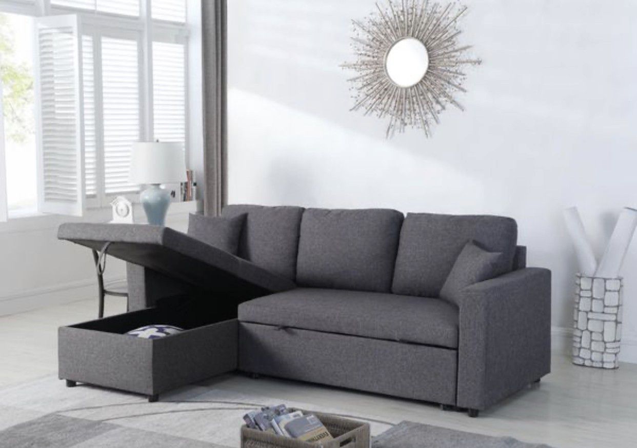 Brand new Linen Pull Out Sectional Sofa Reversible Chaise