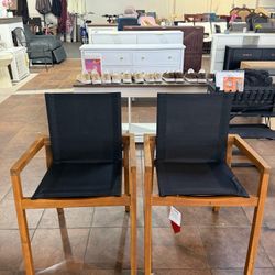 🔥Special Discount (Set of 2 )🔥Acacia Wood Outdoor Dining Chairs with black Mesh Seating, Weather-Resistant Dining Chairs for Deck, Garden or Poolsid