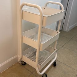 White Metal Rolling Cart
