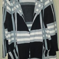 Open Front Cardigan - blk/gry/wht