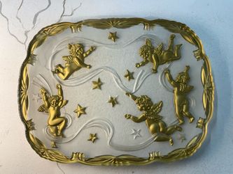 Vintage Mikasa Hotess Platter Gold Golden Angels Cherubs Rectangle