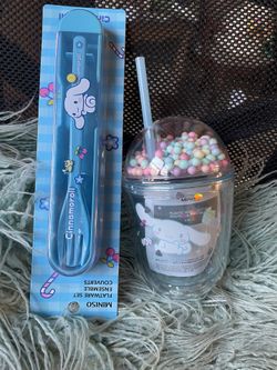cinnamoroll portable water bottle and plastic flatware