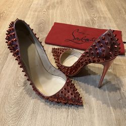 Christian Louboutin Pumps High Heels Pigalle Spike Red Shiny Women 39.5 US 9.5