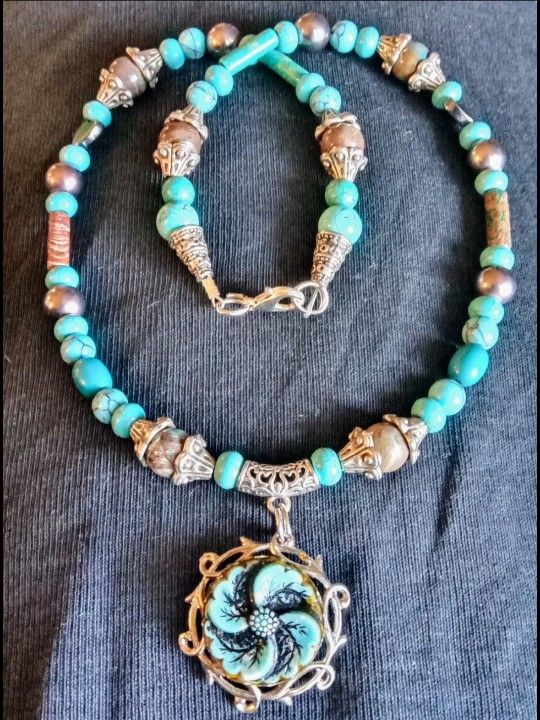 Handmade Turquoise Flower Necklace