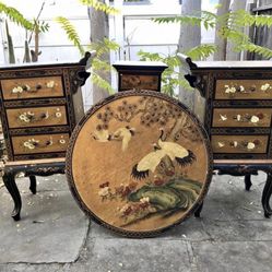 Antique-Style Chinese Dressers, Pedestal, Wall Art Furniture Set