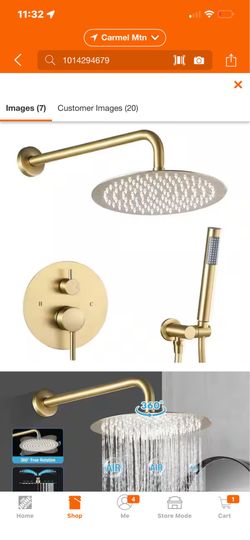 AKLFGN Rainfall Single Handle 2-Spray Shower Faucet 1.8 GPM with High Pressure in Brushed Gold