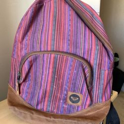 ROXY Pink and Purple Striped and Suede Backpack