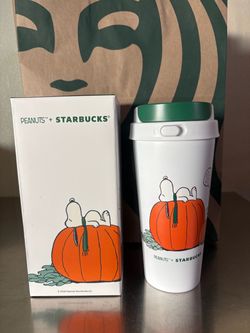 Starbucks Peanuts Snoopy White Great Pumpkin Stainless Steel Tumbler