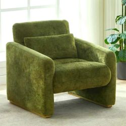 33" Accent Chair - Upholstered Armchair for Living Room, Soft Chenille Fabric,  Emerald Moss Velvet 