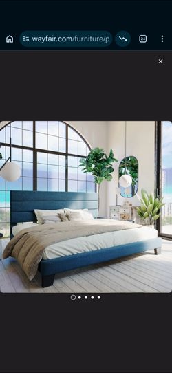 Brand New King Elison Platform Bed + FREE Upholstered Blue Bench!