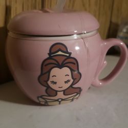 New Disney beauty and the beast Princess belle ceramic cup with lid and straw