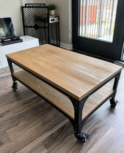 Industrial Rolling Coffee Table with Casters Estimated (WxDxH): 42 × 24 x 18 in