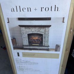 43.5” W Stacked Faux Sandstone Coffee Oak Free standing Infrared quartz flat wall electric fireplace